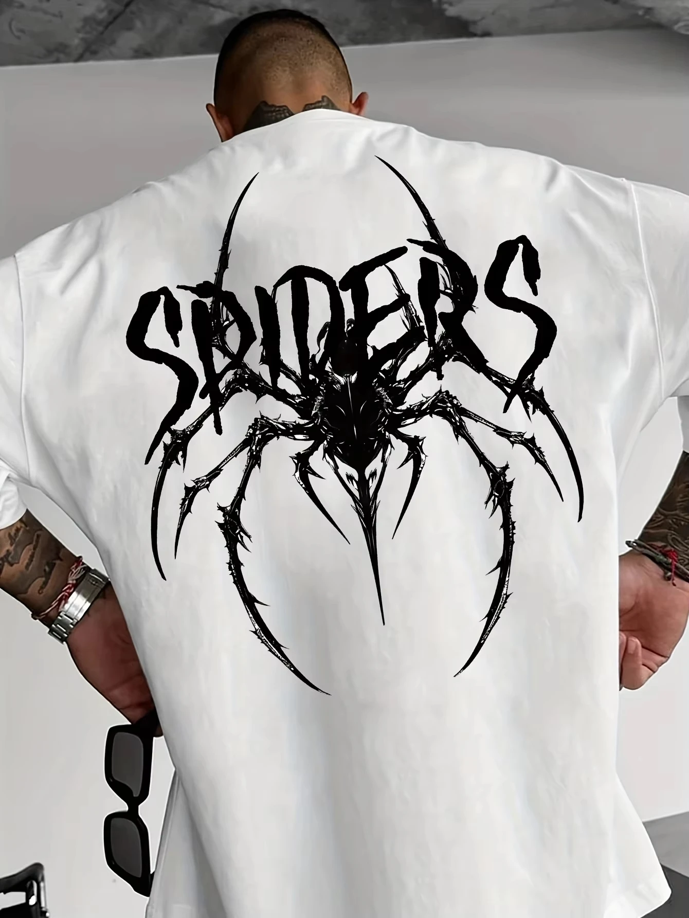 Summer Spider Pattern Fashionable 3d Print Loose T-shirt with Letter Design Street Fashion Casual Short Sleeve Men's T-shirt Top