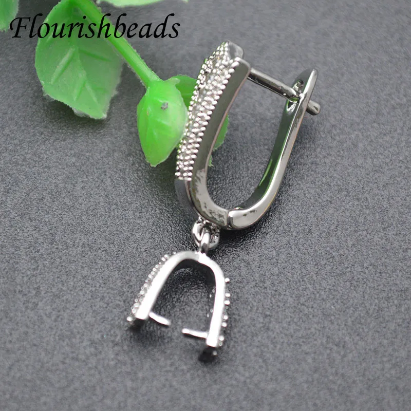 30pc Metal Brass Lever-back Earring Hook Clasps with Dangle Pendant Clip Gold Rhodium Silver Color CZ Paved Jewerly Findings