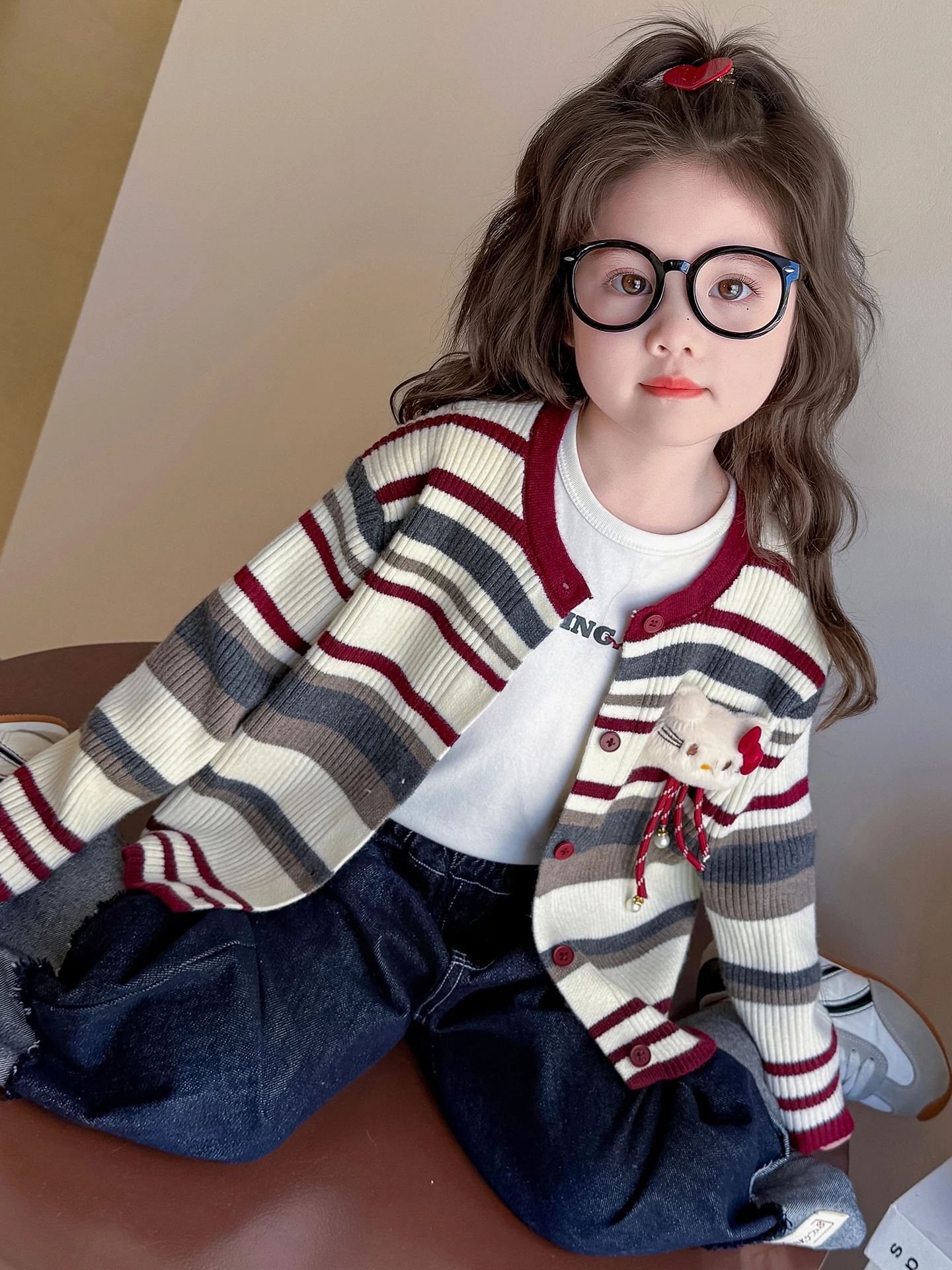 Cappotto maglione lavorato a maglia a righe da ragazza Casual lungo Sve Autunno Sle Capispalla Comodo vestibilità ampia rotondo Ne Bottone singolo Cl...