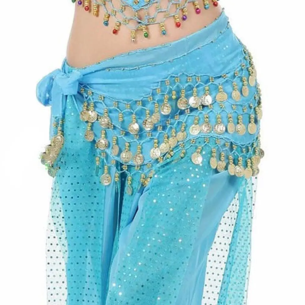 Elegant Skirt Hip Wrap 3 Row Chiffon Coins Sequin Arab Dance Belly Dance Belt Women Waist Belt Dance Hip Scarf Waistbands