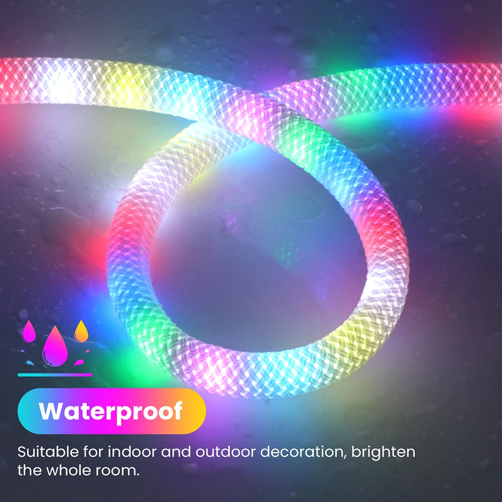 

5V Bluetooth USB RGB LED Neon Strip Light 28key Remote Control WS2812B 360 Round Nylon Net Rainbow Tube Decor Flexible Rope IP67