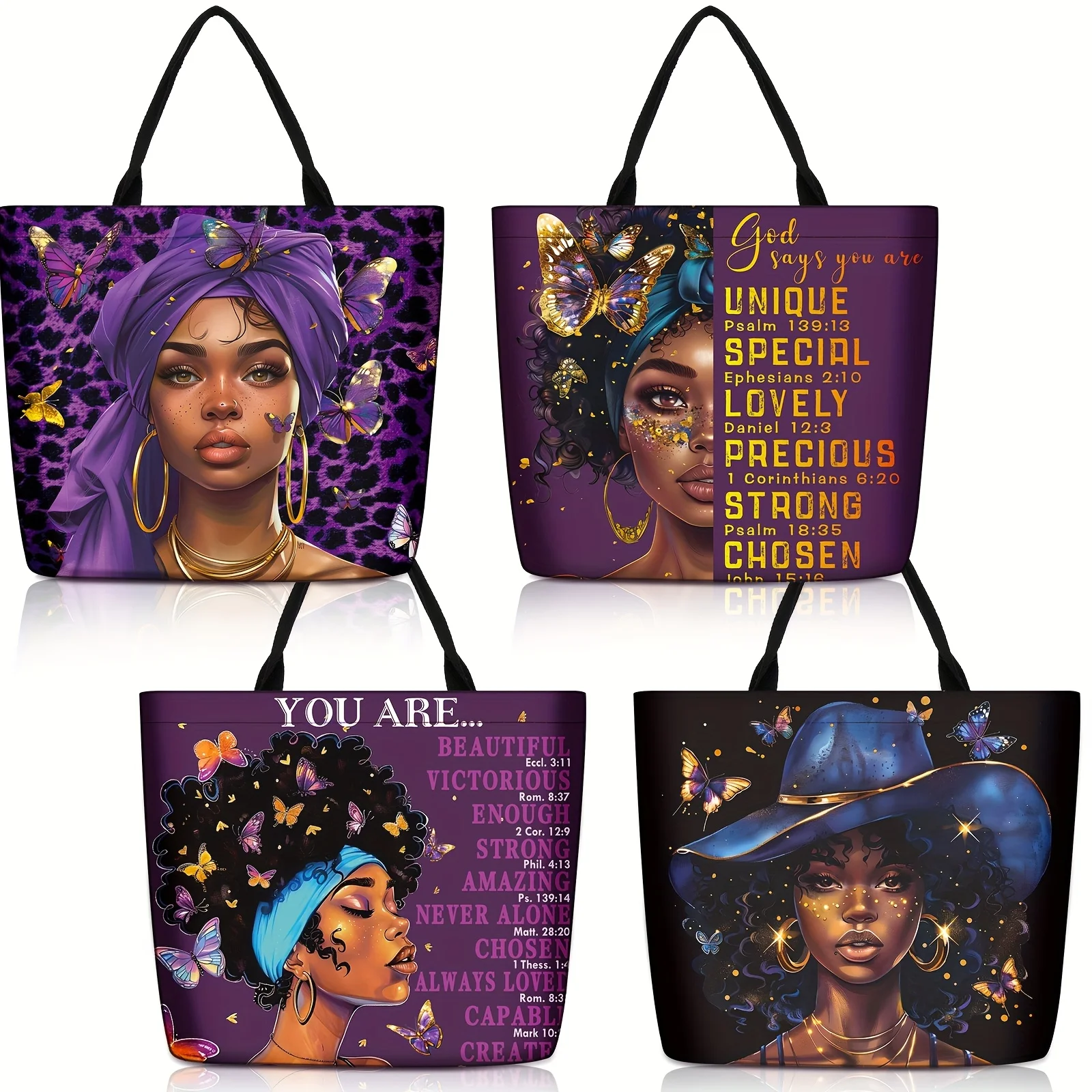 

Gift for Her/Him 4pcs African American Tote Bags for Women Large Shoulder Bag Black Girl Satchel Handbags Work Travel Beach Party Bags