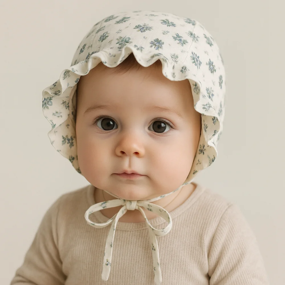 

Cute Korean Baby Fetal Cap Soft Cotton Flower Cherry Print Newborn Sun Hat Princess New Infant Beanie Cap For Kids