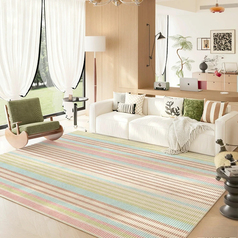 Striped Living Room Decoration Carpets Dopamine Colored Lines Rugs for Bedroom Soft Abstract Art Lounge Rug Home Thick Floor Mat
