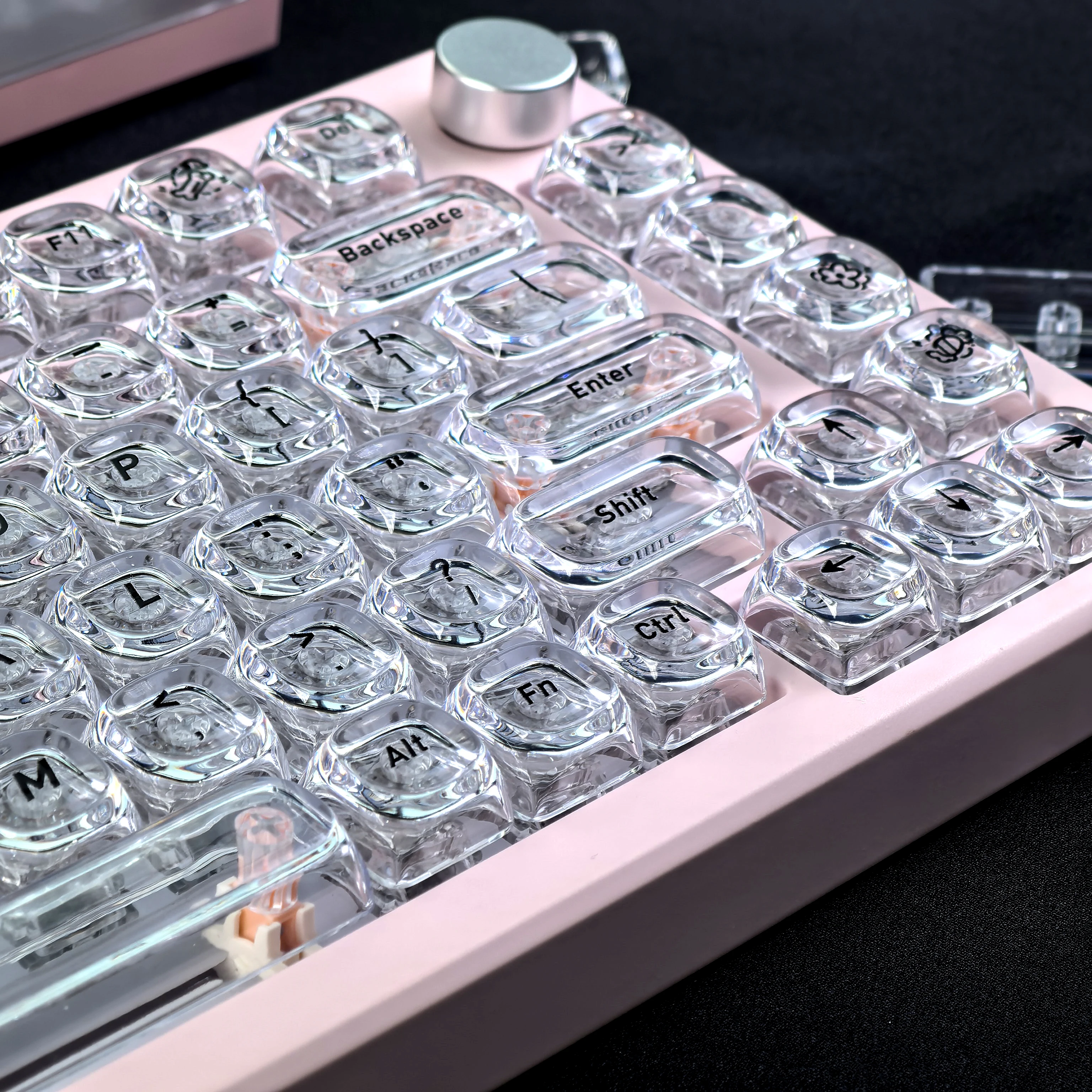 MAIMOOO Crystal Backlit Keycaps Transparent With Thickened Ice Texture PC Silk Screen Moa Mechanical Keyboard Keycaps