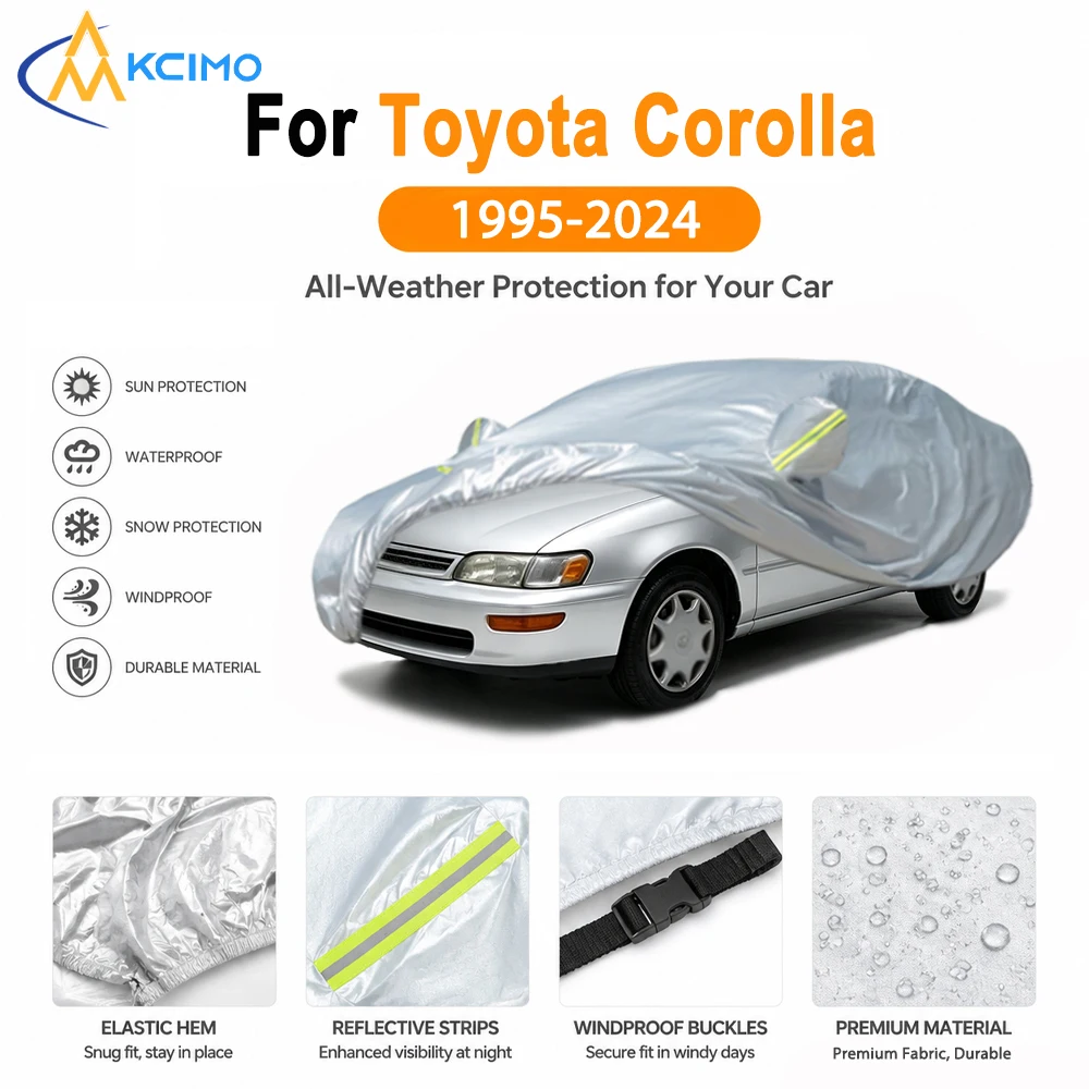 Portable Outdoor Silver Car Cover For Toyota Corolla 1995-2024 Lightweight, Dust Leaf Block, UV Protection, Heat Reflective
