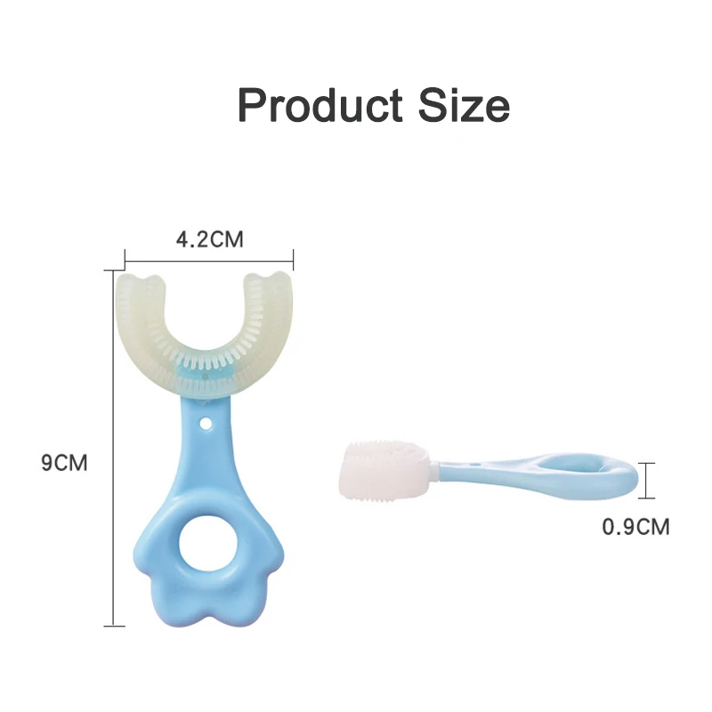 Decay Prevention Silicone Oral Care Cleaning Brush for Toddlers Ages 2-12 Kids Toothbrush U-Shape Infant Toothbrush with Handle