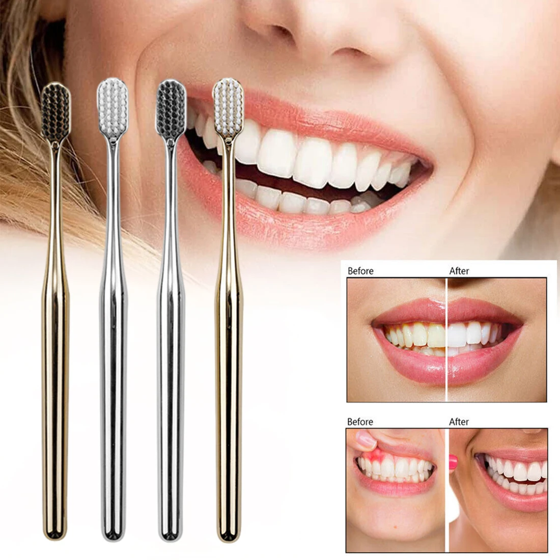 2/1pcs Luxury Soft Toothbrush Gold Silver Toothbrushes for Men and Women Adult Tooth Brush Electroplated High-end Dental Brushes