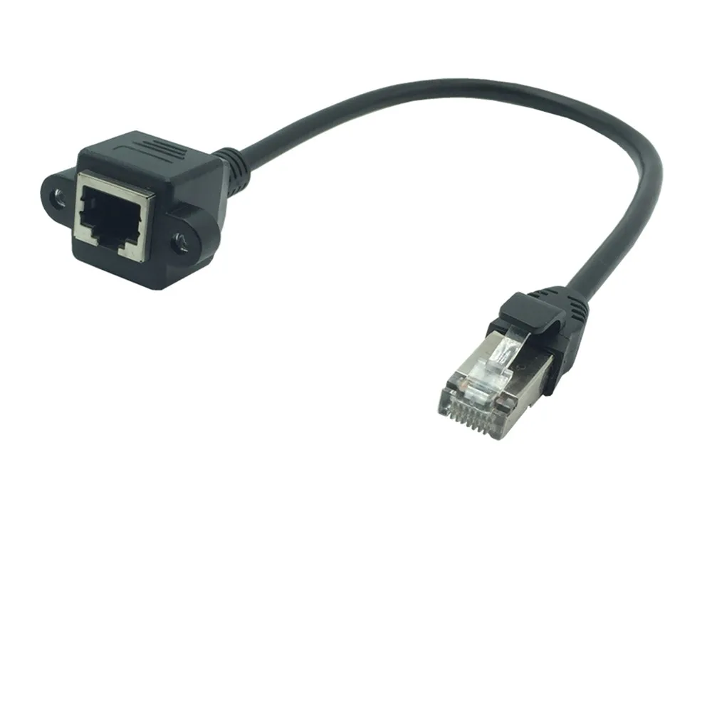 90 degrees Rgiht Angle RJ45 Male to Female Screw Panel Mount Ethernet LAN Network Extension Cable converter 0.3m 0.6m