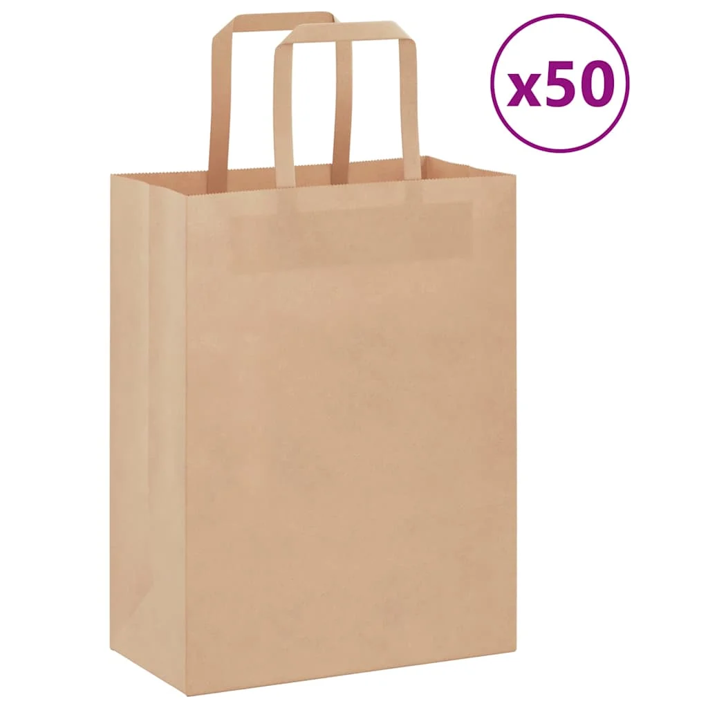 50 Papiertüten mit Griffen, braun, 21x11x28 cm, Geschenkpapiertüten für Süßigkeiten, für Geburtstag, Hochzeit, Party, Dekoration, Zubehör