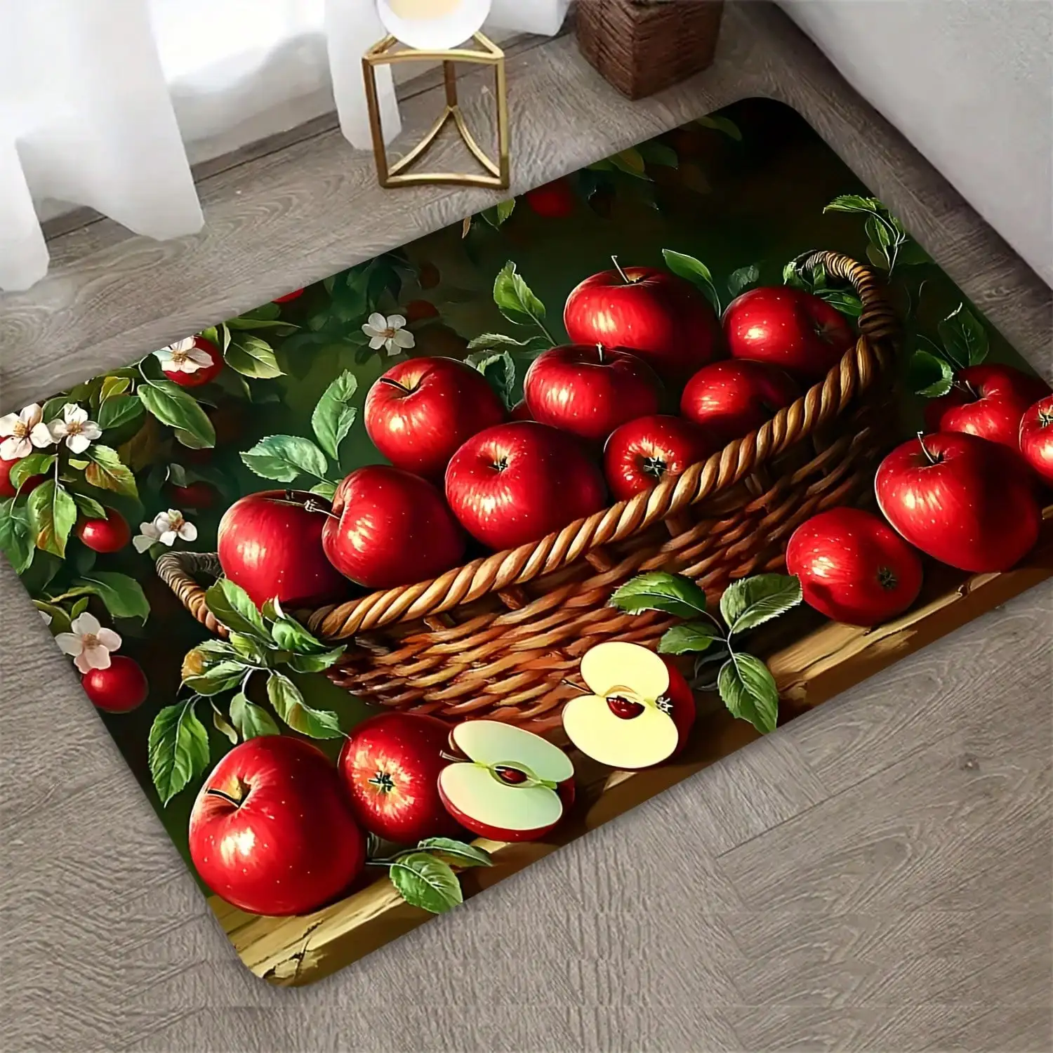 1/2/3pcs Bright Apple Pattern Door Mat, Soft Flannel, Non-Slip And Washable Carpet, Living Room Bedroom Home Decor Carpet, Machine/Hand Washable Non-Fading, Multiple Sizes Available, Used For Living Room, Bedroom, Kitchen, Hallway, Corridor, Study