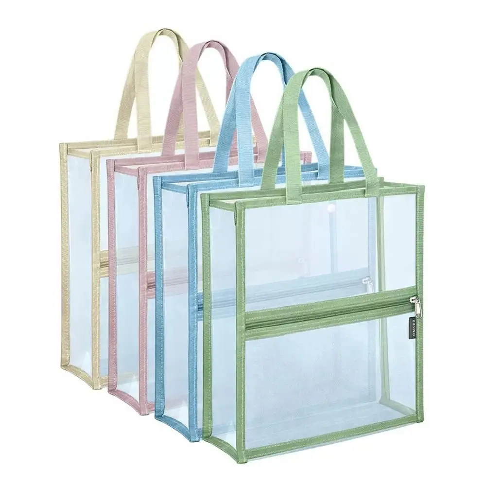 Zipper Style Transparent File Bag Double-layer Design Waterproof Feature Double-layer Bag Transparent Material Handbag Style