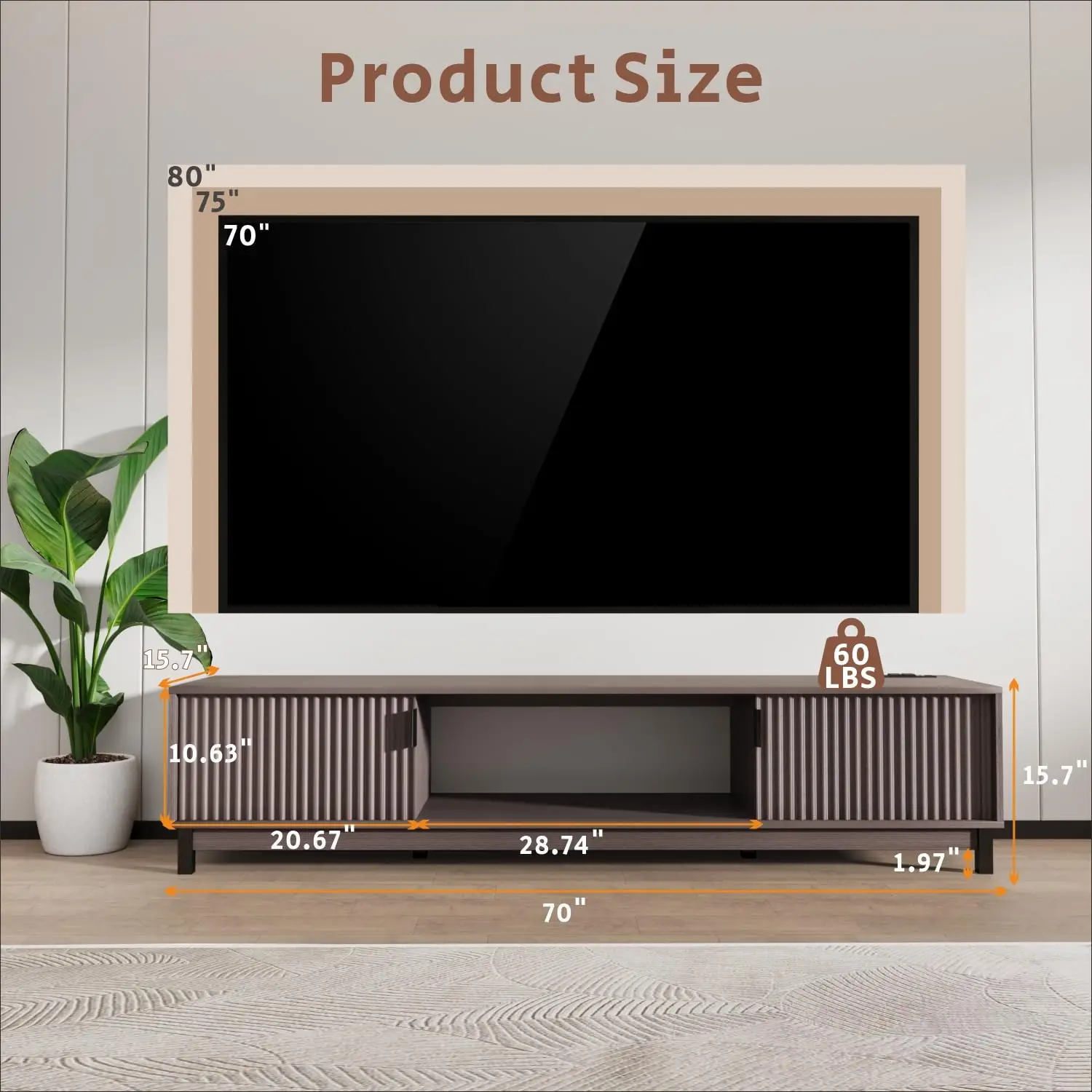 Mid Century Modern TV Stand with Power Outlet for 80