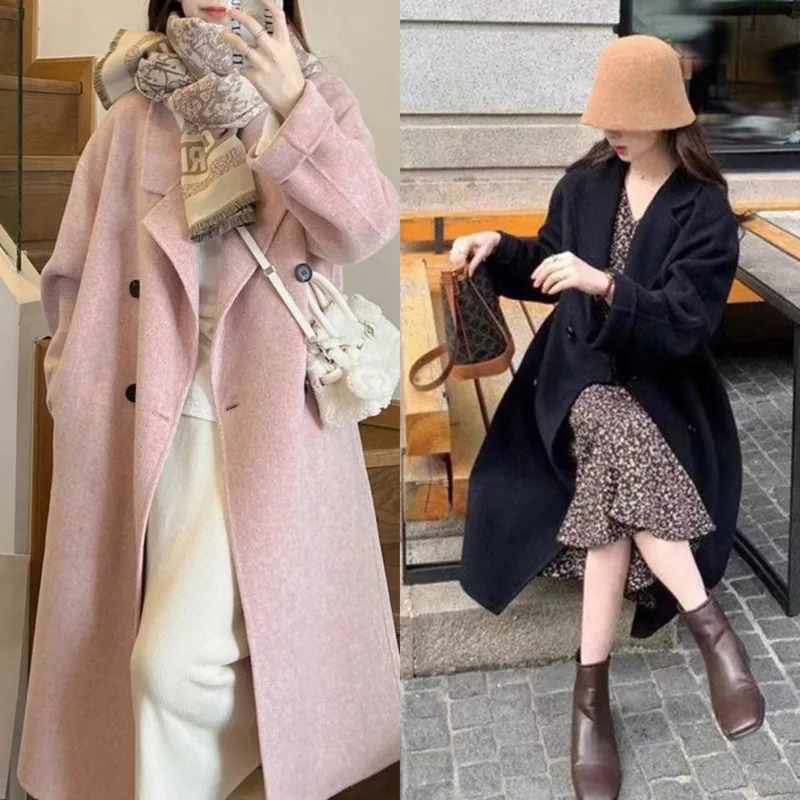 

Fashionable Oatmeal-colored Woolen Coat Elegant Mid-length Knee-length Coat Plus-size Women's Autumn Warm Coat Commuter Jacket