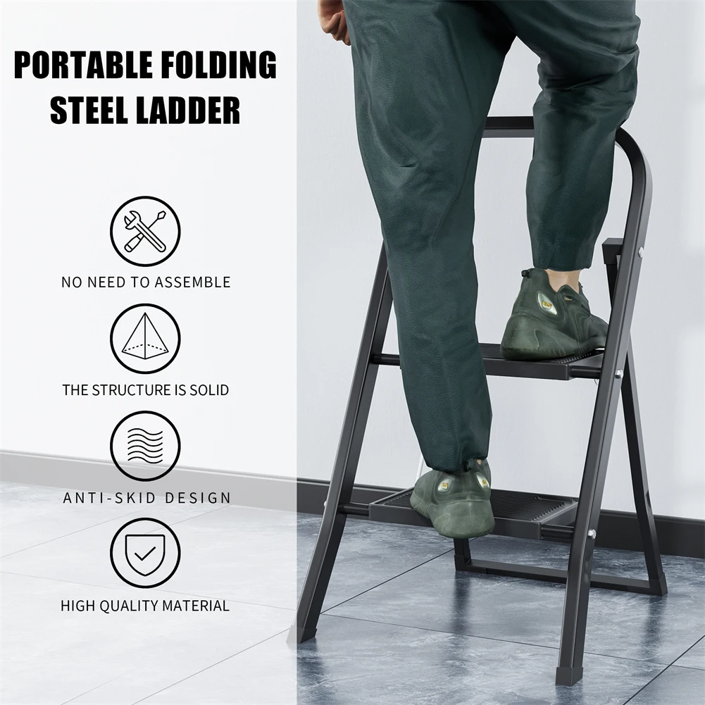 US 2 Step Ladder Folding Step Stool With Wide Anti-Skid Pedal And Rubber Feet 330Lbs Capacity Steel Frame Sturdy Ladder For Home