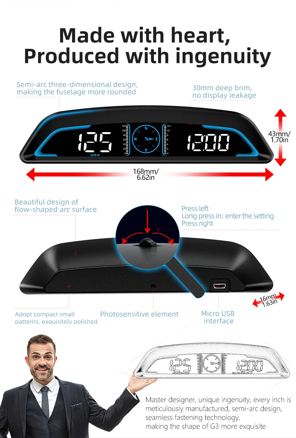 G3 GPS / B3 OBD HUD Digitaler Auto-Tachometer Head-Up-Display Zubehör Auto-Drehzahlmesser Wassertemperaturmesser Smart Gauge – Detail 16