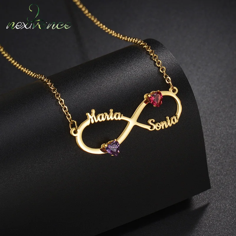 

Nextvance Customized Name Stainless Steel Infinity Symbol Necklace Heart Zircon Personalized Love Family Friendship Women Gifts