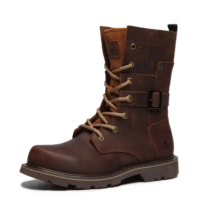 KOWM botas tácticas impermeables piel de vaca para senderismo hombre
