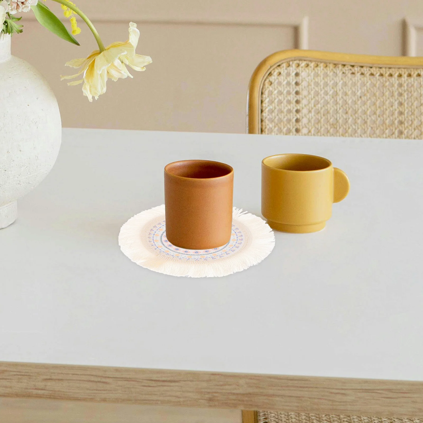 

6Pcs Bohemian Round Placemats Tassel Cotton Thread Woven Place Mats for Dining Kitchen Heat Resistant Easy Maintenance