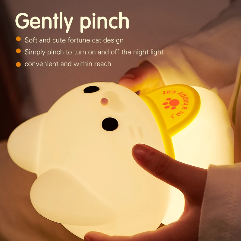 1pc Lucky cat LED night light Room decorative light mood light Bedroom decorative light Cute animal lamp with sleeping light