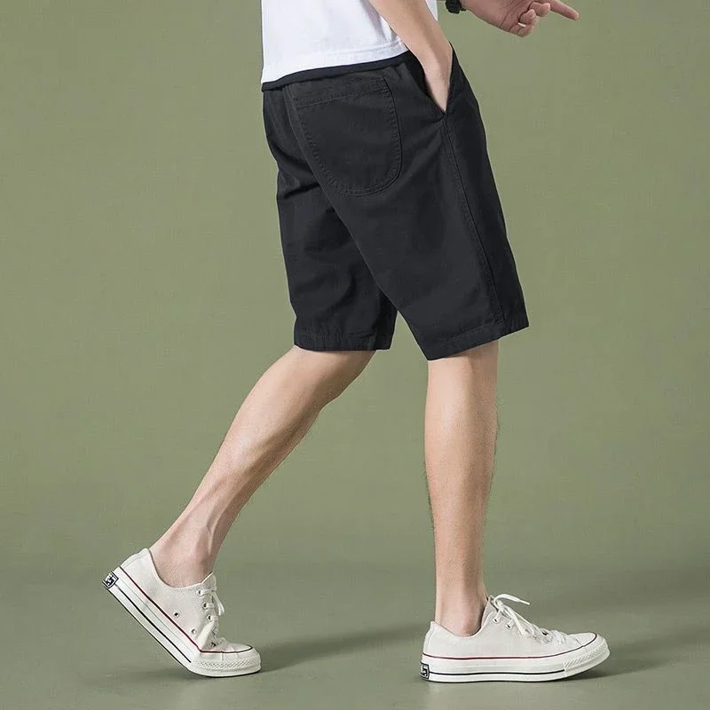 Male Bermuda Short Pants with Draw String Men's Cargo Shorts Black Cotton Half Jogger Distressed Front Pocket Casual Baggy Jorts