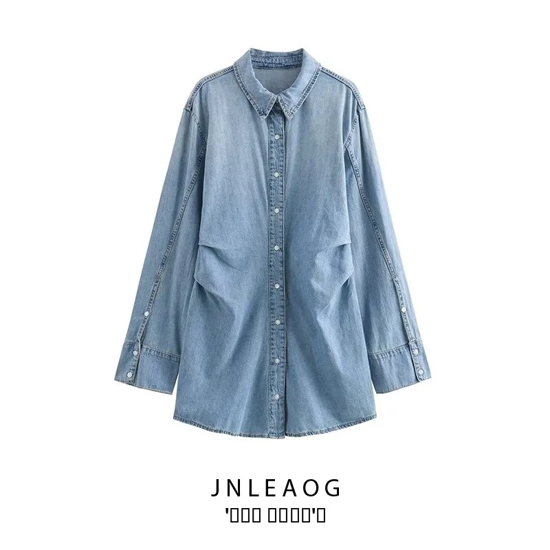 

JNLEAOG Autumn New Women's Faionable Denim irt Dr Street Sle Long Sve Polyester Fiber Girls' Dr