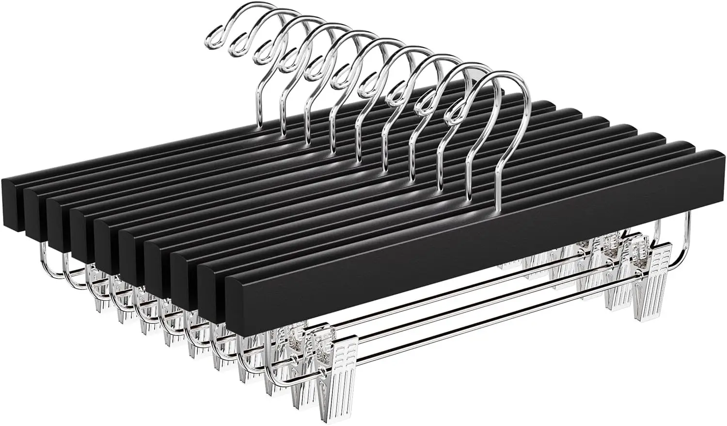 

10 штук регулируемых деревянных вешалок для брюк с поворотом на 360 градусов ° Поворотный крючок, экономия места для брюк, джинсов, шорт (черный)