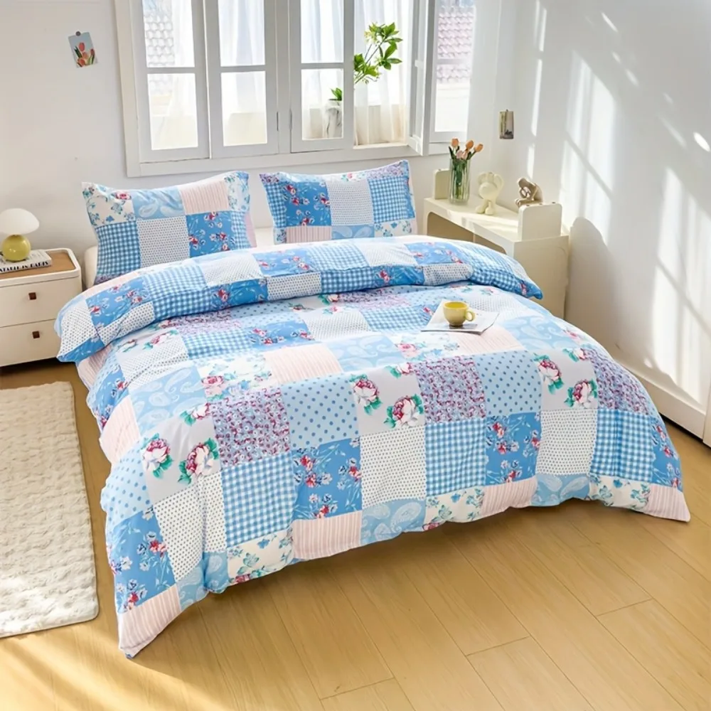 

Синий комплект постельного белья из 3 предметов, свежий стиль, цветочный принт, уютный пододеяльник, комплект King Queen Twin, один размер, подарок на день рождения, декор для спальни для девочек