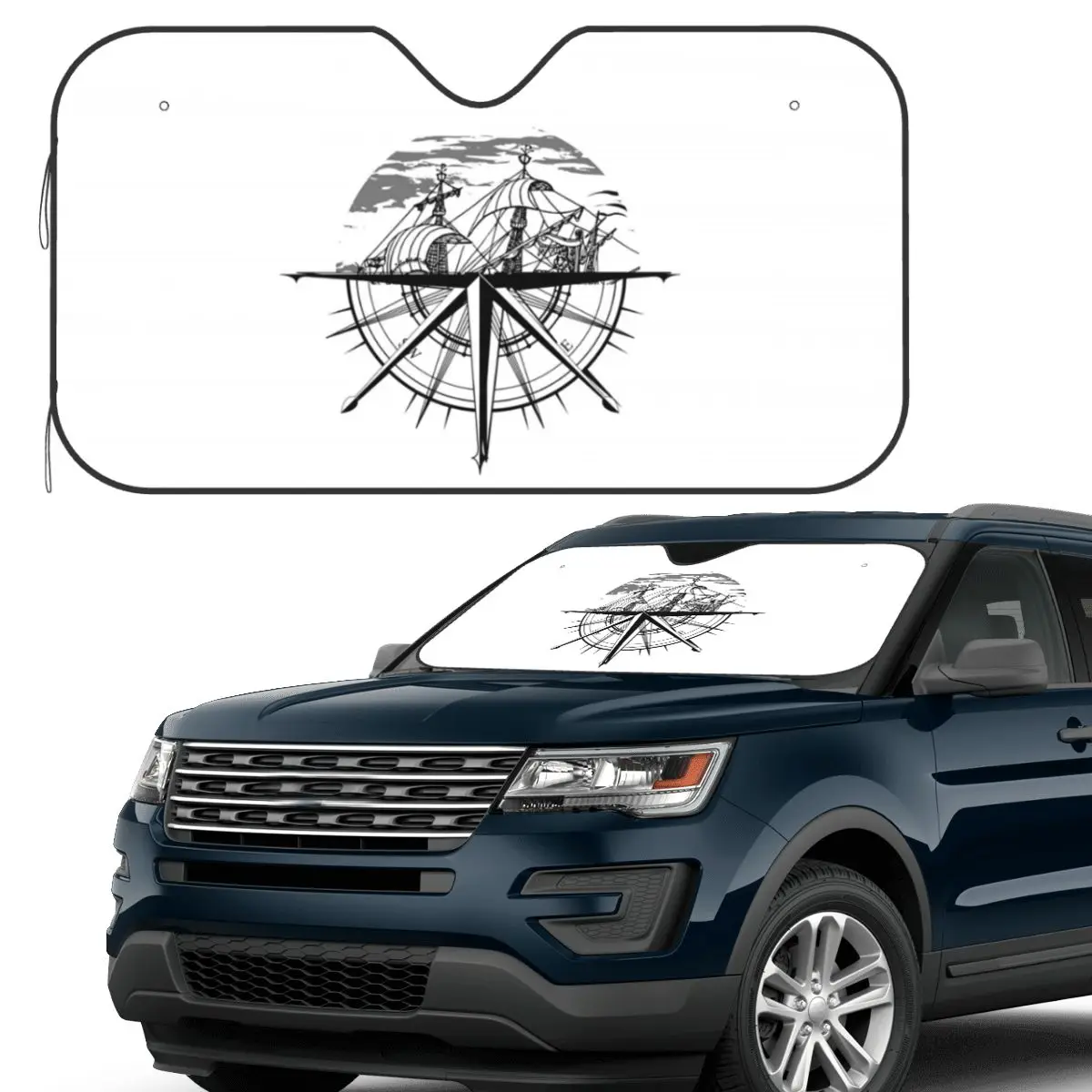 

Nautical Compass Captain Anchor Boat Sunshade Windscreen Car Front Windshield Window Sun Visor Accessories Covers