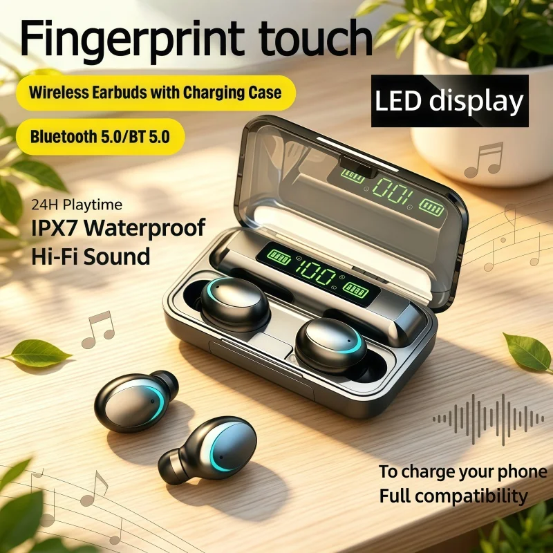 2026 New style Wireless Bluetooth 5.0 Headphones Waterproof Earbuds Earphones LED Digital Display Heaset Large Capacity Charging Case