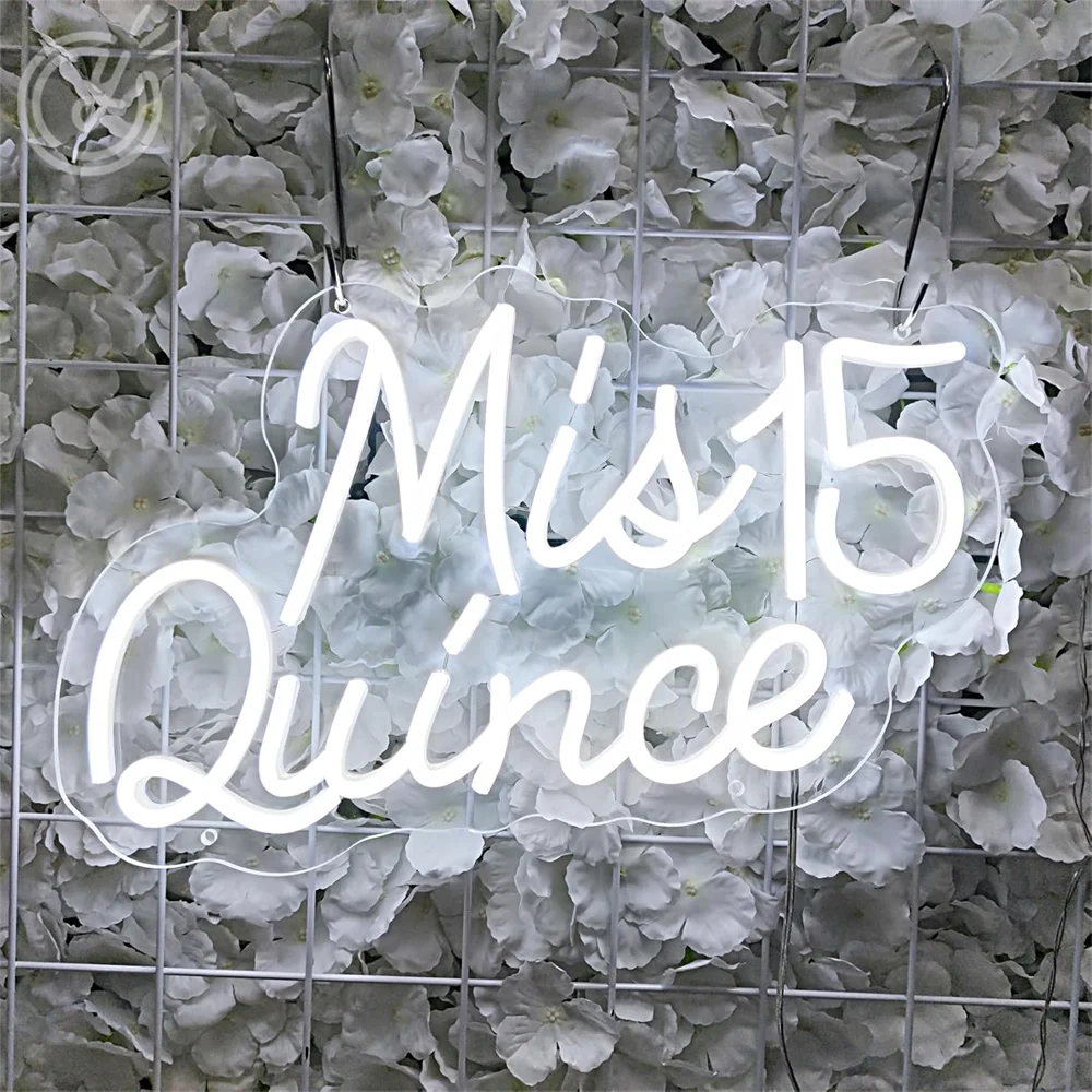 Mis Quince Neon Sign Light Wall Decor LED Light with Push Button Control Easy Wall Hanging Perfect for Quinceanera Celebration