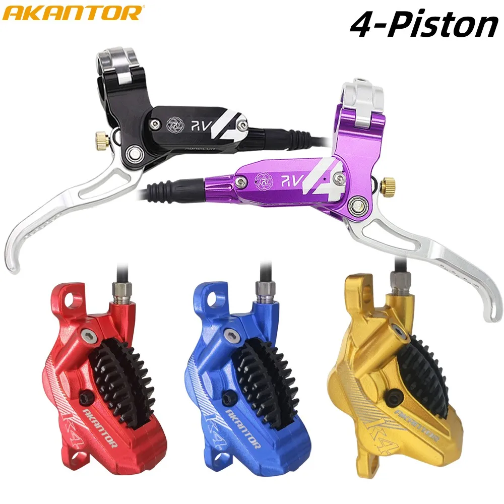 AKANTOR 4 Piston Mountain Bike Hydraulic Disc Brake 900/1600mm XC AM DH MTB Calipers With Cooling Brake Pads Oil Pressure IS PM