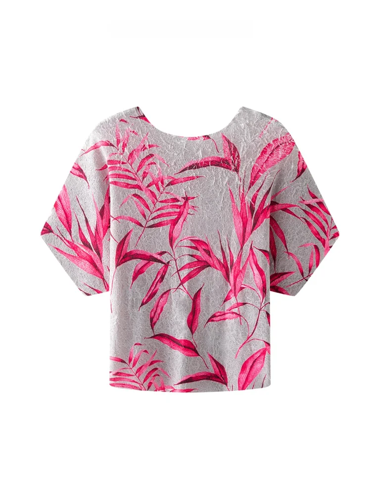 

Новинка: Женский летний топ из полиэстера с круглым вырезом, свободного кроя, с принтом и плиссировкой, повседневный, модный, с коротким рукавом