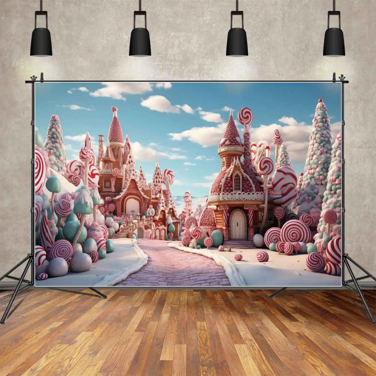 MOON.QG Backdrop Children's Frozen Princess Castle Birthday Decoration Background Candyland Candy Bar Sugar Lollipop Photo Booth