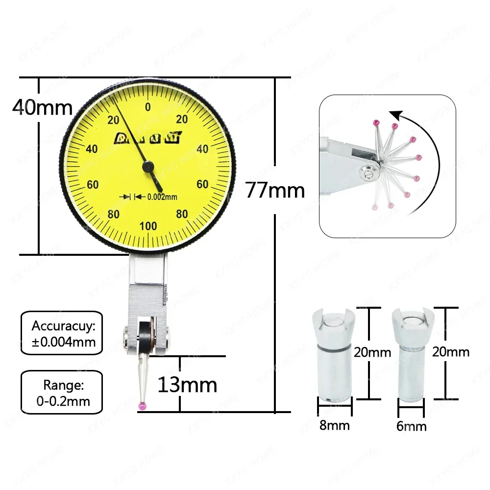 Tools 0-0.2 mm 0.002 mm Dial Test Indicator With Red Jewel Dial Gauge Indicator Tool Measurement Instruments