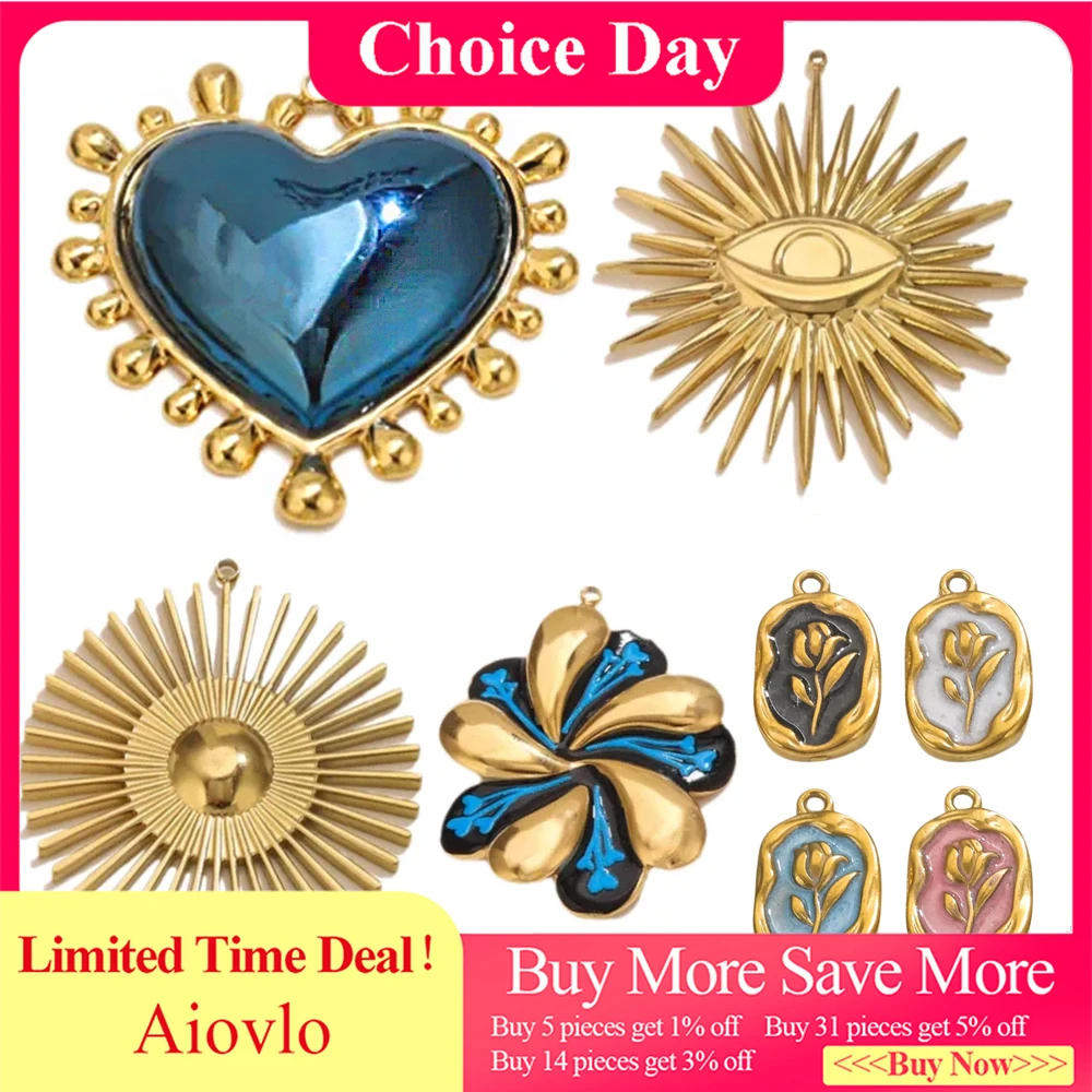 

1-5PCS Enamel Charms Heart Evil Eye Sunburst Floral Pendants 18K Gold Stainless Steel for DIY Necklace Bracelet Jewelry Making