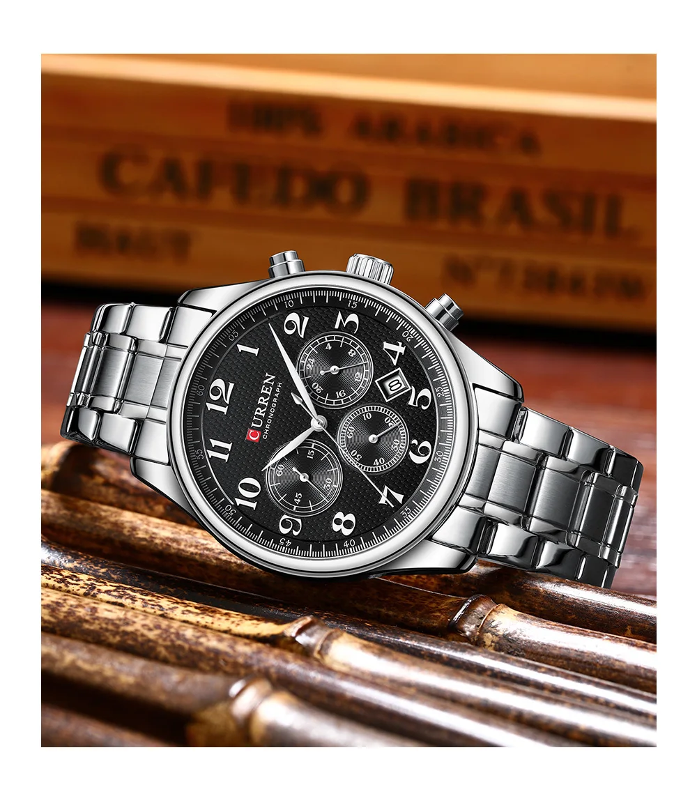 CURREN Modische Sport-Chronograph-Herrenuhr mit Edelstahlarmband, Automatisches Datum, Lässige Quarz-Armbanduhr, Relogio Masculino – Detail 16