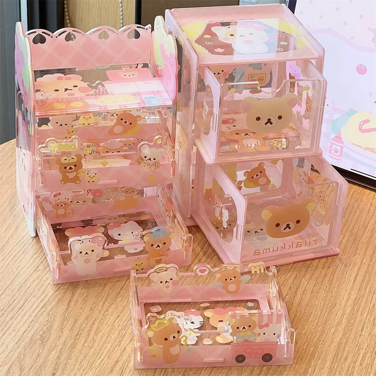 1PC High Appearance Horizontal Desktop Storage Shelf Cartoon Multi-storey Dormitory Storage Shelf Computer Office Available