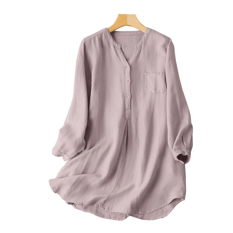 

New Casual Shirt Simple Loose V-neck Long-sleeved Three-button Solid Color Pullover Shirt