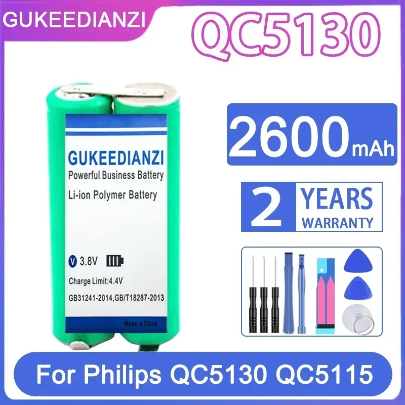 GUKEEDIANZI Replacement Battery QC5130 2600mAh for Philips QC5120 QC6130 QC 5130 QC5115 hair clipper Batteries