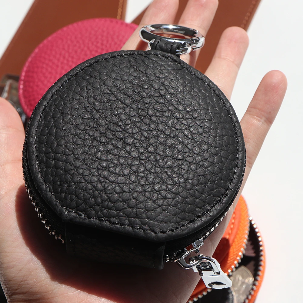Benutzerdefinierte Buchstaben Runde Kopfhörer Tasche Gravieren Name Mini Lagerung Tasche Echtes Leder Reißverschluss Luxus Geldbörse Beutel Schlüssel Brieftasche Geschenk – Detail 10