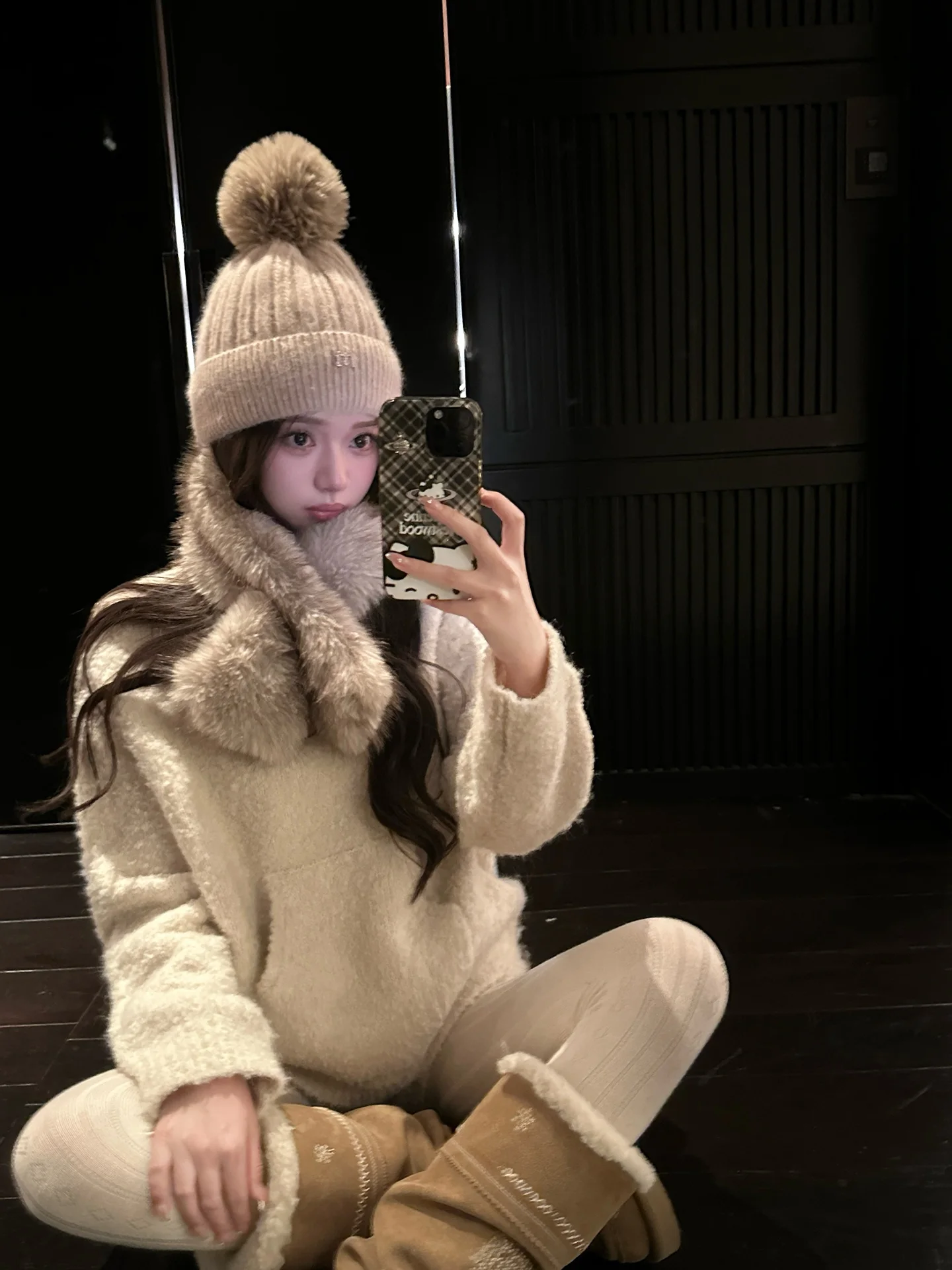 

NNS Snowflake Sugar Coating Thick Soft Hat Sweater Short Pants Twist Knot Winter Fashion Set for Middle-Aged Women CleanFit