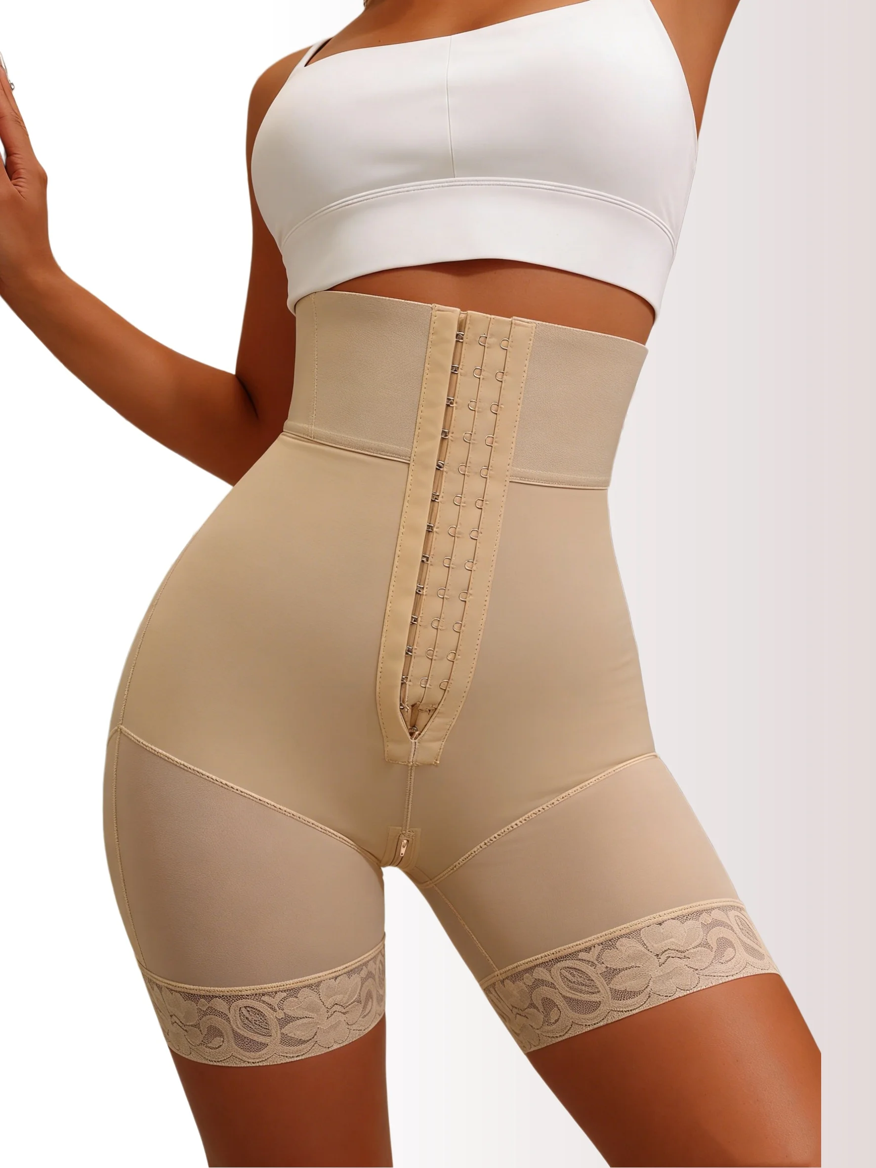 Women's High Compression Body Shaper Shorts Front Open Hook Closure Tummy Control Trim Shapewear for Smooth Look