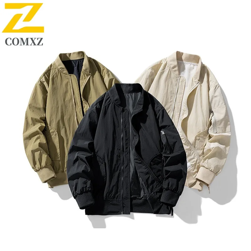 

COMXZ Fashion Men Jacket Baseball Collar Outdoor Exploration Wind Resistant Coat High End Journey Light Cozy Autumn Clothing