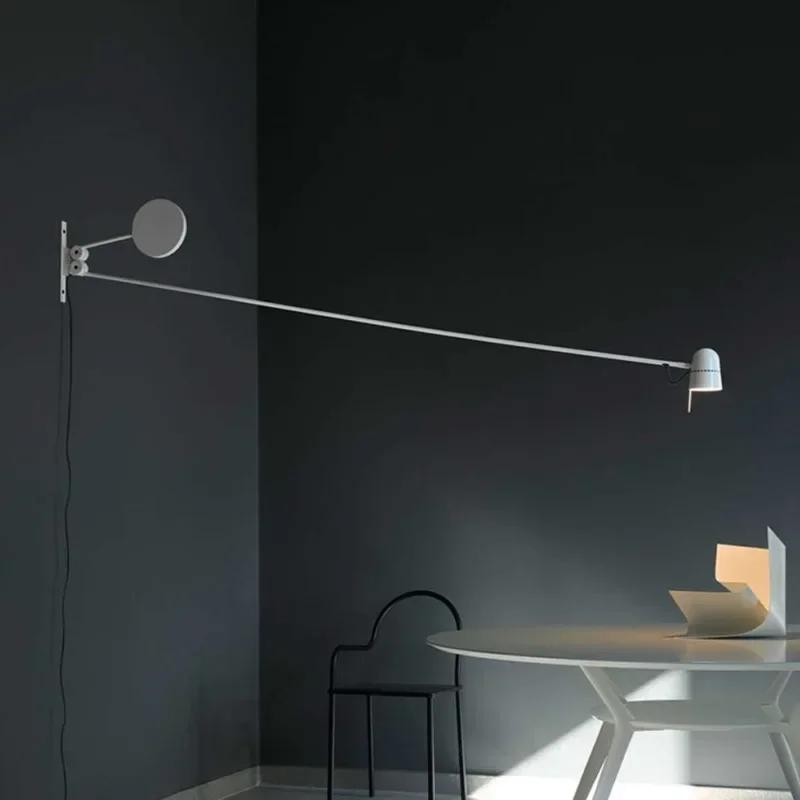 Nordic minimalist black white wall lamp industrial style living room dimmable LED long arm wall lamp wall art lighting fixture