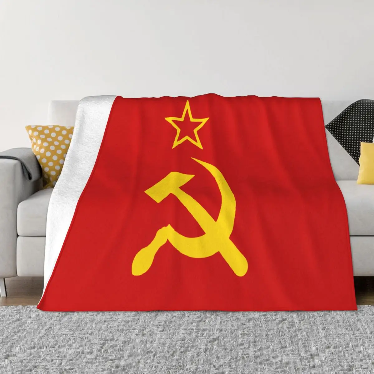 USSR Hammer And Sickle CCCP Russian Soviet Flag Blanket Flannel Funny Warm Throw Blankets for Bed Sofa Spring/Autumn