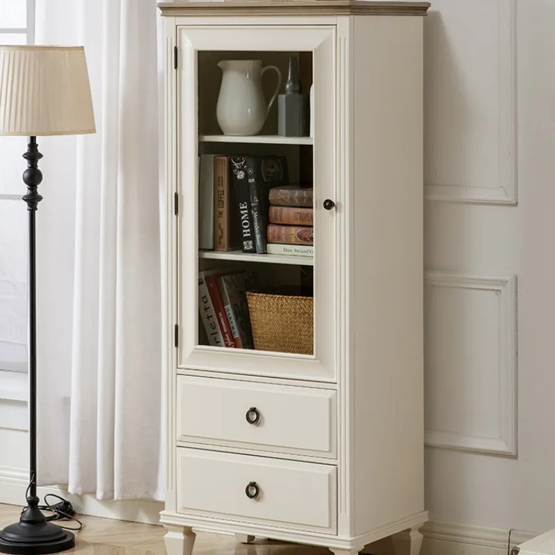 

wood TV cabinet Side cabinet Small American living room furniture Small bookcase High-end gray-white color scheme