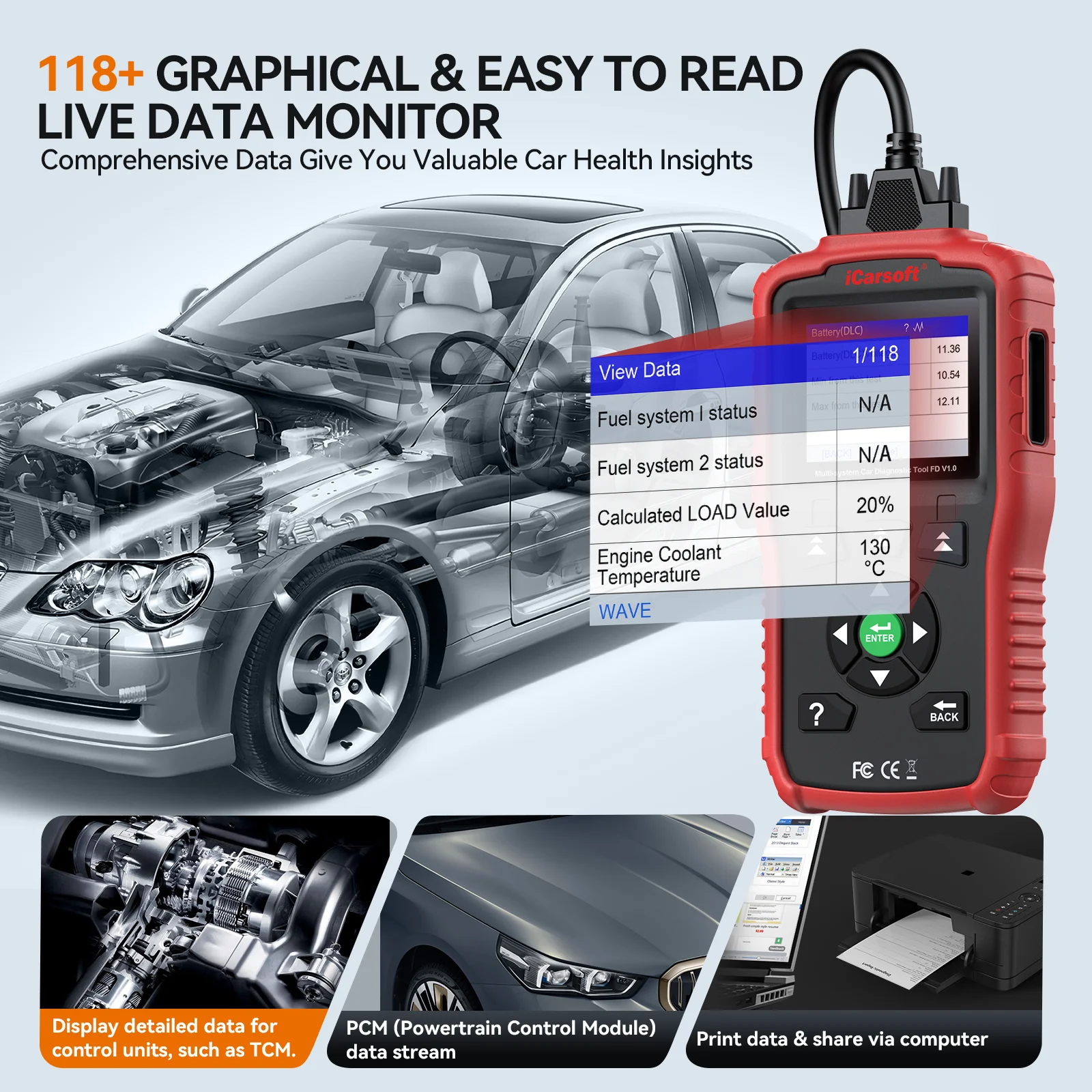 iCarsoft FD V1.0 لصنع المركبات الأمريكية، تشخيص جميع الأنظمة، إعادة ضبط الزيت + إعادة ضبط البيانات المباشرة SAS، تحديث حر لمحرك الوسادة الهوائية ABS