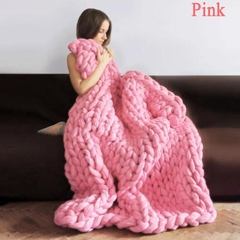 Promotion! 80X100cm New Warm Handmade Chunky Knit Blanket Thick Home Bed Decor