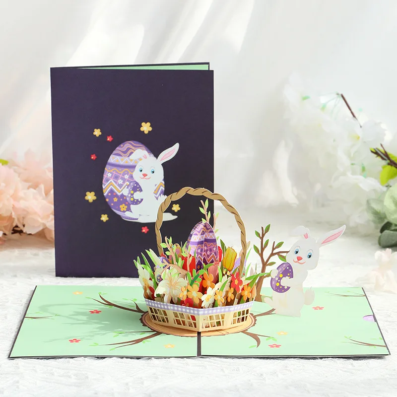 

3D Pop Up Greeting Cards Creative Easter Eggs Greeting Cards Handmade Paper Carving Blessing Postcard Rabbit Thank You Card Gift